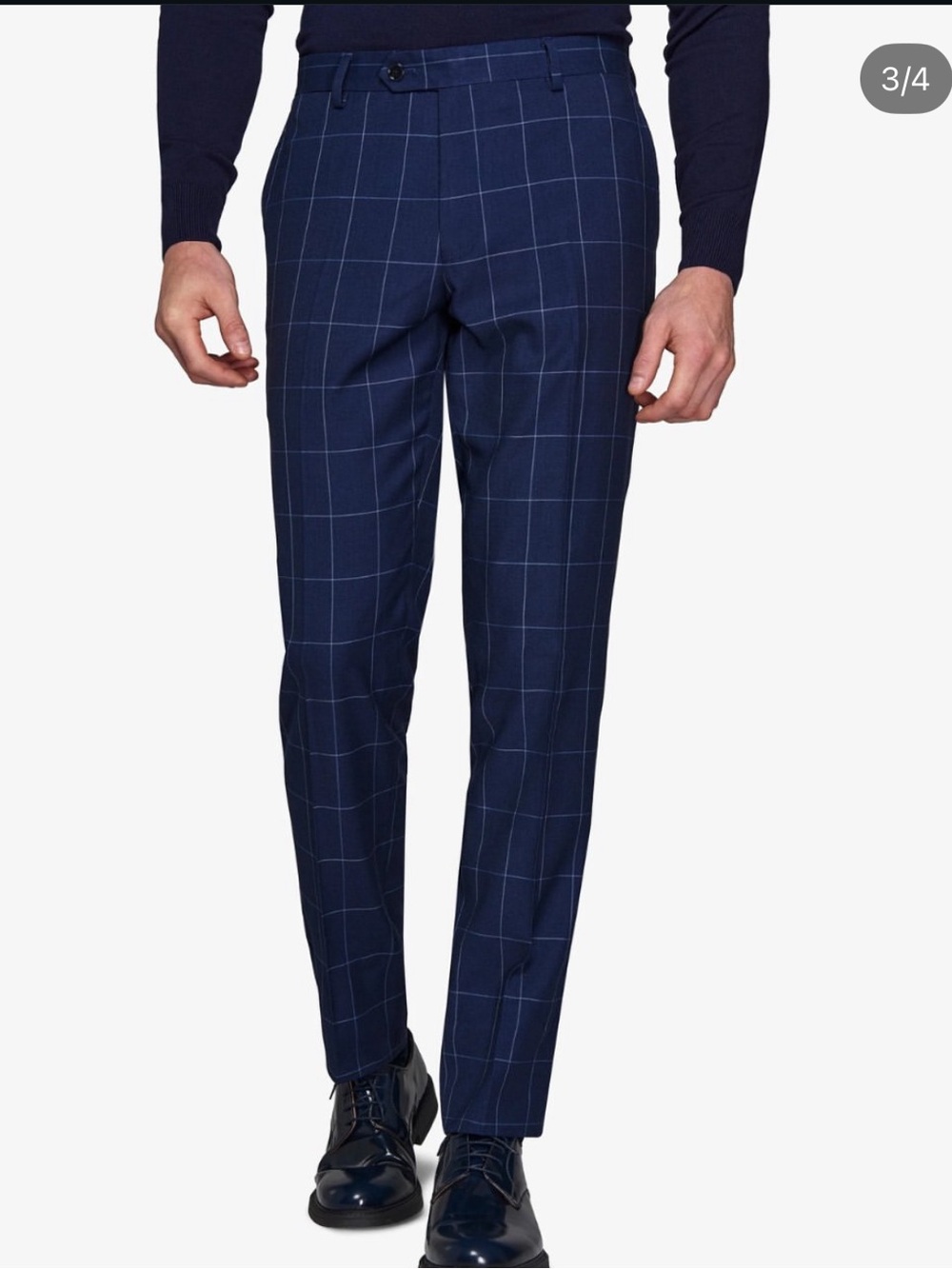 Men's Navy Windowpane Dress Trousers